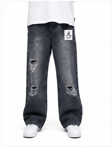 Fashion Designer Luxury Men's Autumn Winter Solid <b>Jeans</b> Dark Denim Custom Logo Vintage Straight Hip Hop Streetwear Breathable - Product Image 1