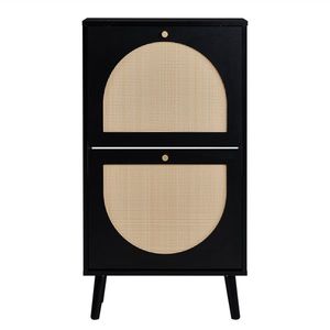 Scarpiera 54*24*98cm con telaio nero in legno truciolare originale e rattan sintetico, 2 contenitori ribaltabili e piedini alti - Product Image 5