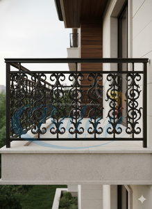 Rampe d'escalier de balcon moderne sans cadre en fonte gris robuste et durable, balustre en métal poli élégant, résistant aux UV et à l'eau - Product Image 2