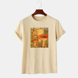 เสื้อยืดแขนสั้นสีดำสำหรับผู้ชาย พิมพ์ลายรูปเห็ด คอกลม ทรงปกติ สไตล์ลำลอง ผ้าคอตตอนเจอร์ซีย์ - Product Image 2