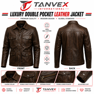 Veste en cuir d'hiver pour homme TANVEX Racer Pro, noir, rouge, blanc, col montant, tissu écologique personnalisé, style motard, fermeture éclair - Product Image 6