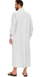 Robe longue traditionnelle de Dubaï, couleur blanche unie, fermeture à boutons, respirante, coupe régulière, longueur complète - Product Image 4