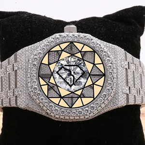 Luxury Lab Diamond Movement Iced Skeleton Dial <b>Watch</b> Round <b>Case</b> Fully Set Stainless Steel Water Resistant Unisex <b>Watch</b> - Product Image 4