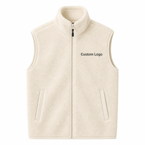 <b>Men's</b> Blue Stand Collar Zippered Velour Breathable <b>Vest</b> Casual Plus Size Autumn Outerwear Solid Color Front Logo Customized - Product Image 2