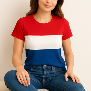 T-shirt en coton uni pour femme, col rond, manches courtes, coupe classique, séchage rapide, respirant, streetwear d'été - Product Image 4