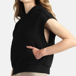 Hoodies sans manches pour femmes, coupe courte, à cordon de serrage, décontractées, avec logo personnalisé, couleur unie, vente en gros - Product Image 2