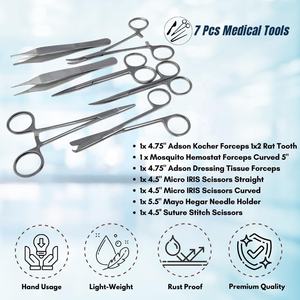 Kit de Disección Quirúrgica para Principiantes de 7 Piezas, Pinzas y Tijeras de Acero Inoxidable, Utilizadas para Estudiantes de Medicina y Laboratorio Veterinario - Product Image 2