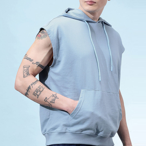 เสื้อกีฬาผู้ชาย BASRA SPORTS แบบไม่มีแขน มีฮู้ด น้ำหนักเบา ผลิตจากโพลีเอสเตอร์/คอตตอน 250 กรัม เหมาะสำหรับออกกำลังกายในฤดูร้อน รับผลิตแบบ OEM ขายส่ง - Product Image 4
