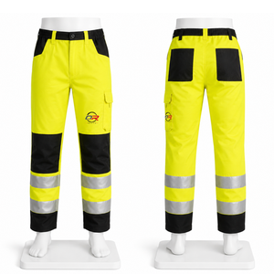 Pantalon de travail unisexe bleu marine haute visibilité respirant et réfléchissant, bandes jaunes, plusieurs poches, coupe classique, résistant à l'eau - Product Image 4