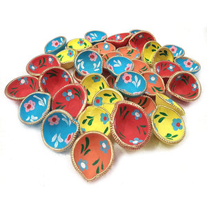 Arcilla pintada a mano Diya mecha de aceite hecha a mano Mitti Diyas Diwali decoración Hogar y Templo decoración boda Favor regalos Pooja Accesorios - Product Image 4