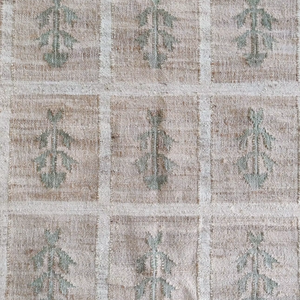 Handwoven Natural Jute Kilim Area <b>Rug</b> with Green Floral Grid Pattern Eco-Friendly Medium Pile Carpet for Living Room - Product Image 1