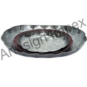 Galvanized Serving Tray Set Elegant Grey Decorative Trays Durable Solution for Home Restaurant Hotel Use - Product Image 1