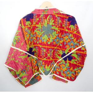 Hand Quilted <b>Mandarin</b> <b>Collar</b> Kantha Block Print Indian Women's Eco-Friendly 100% Cotton Quilted <b>Jacket</b> Spring Autumn Winter - Product Image 6