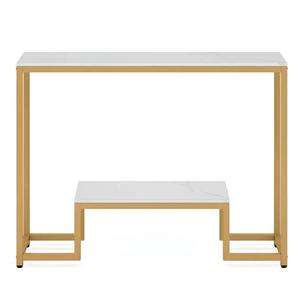 Modern Marble Top <b>Console</b> <b>Table</b> With <b>Gold</b> Metal Frame Two Tier Entryway Decor Storage Shelf Indoor Home Accent Furniture - Product Image 2