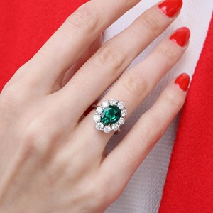 2.50CT Green Oval Cut Lab Grown Diamond Ring Oval Cut Halo Ring Unique Design Wedding Ring Classic Look Anniversery Gift - Product Image 3