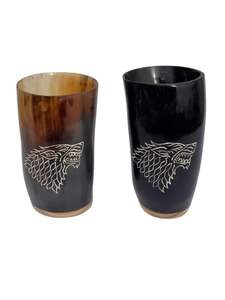 Vaso de Cerveza con Forma de Cuerno, Hecho a Mano con Cuerno de Buey Real, Color Natural, Base de Madera - Product Image 1