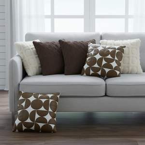 Juego de 6 Fundas Decorativas para Cojines SOGA, Color Marrón Chocolate, Tejido con Pompones Crema, Diseño Geométrico Retro, para Cojines de Asiento y Almohadas - Product Image 3