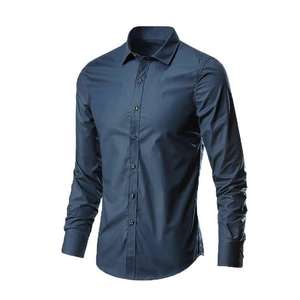 Camisas Casuales para Hombre de Alta Calidad al por Mayor 2026, Elásticas, Manga Larga, Color Sólido, Corte Ajustado, Algodón Antipilling, Servicio OEM - Product Image 6