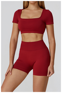 Women Seamless Yoga Top Short Sleeve Slim Fit <b>Open</b> Back Cut-Out Running Gym & Outdoor Activewear - Product Image 4