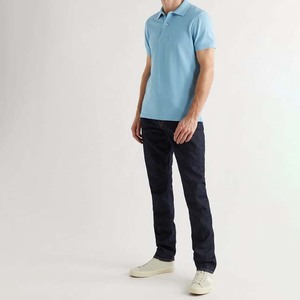 Polo en coton bleu clair à manches courtes pour homme, couleur unie, style décontracté, respirant, coupe classique - Product Image 3