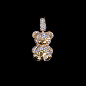 Collar con colgante de oso de peluche con diamantes de moissanita incoloros en plata 925, joyería hip hop, fabricante de la India. - Product Image 1