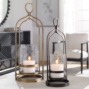 Gold Antique Glass Hurricane Candle Holder with Iron Metal Home and Wedding Decor <b>Tabletop</b> Votive Candle Holder and Lanterns - Product Image 6