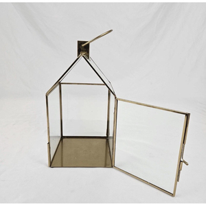 Lanterne décorative pour plantes succulentes, cadre doré, verre transparent, porte-bougie, vase à fleurs triangulaire - Product Image 6