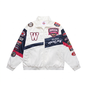 เสื้อแจ็คเก็ตแข่งรถแบบสั่งทำ OEM สไตล์วินเทจ NASCAR F1 ปักโลโก้เต็มตัว ผ้าคอตตอนหนา เสื้อแจ็คเก็ตสตรีทแวร์แนวมอเตอร์สปอร์ต - Product Image 5
