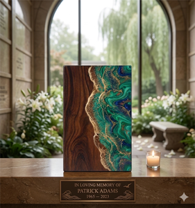 <b>Memorial</b> Tribute <b>Plaque</b> Decorative Remembrance Sign Wood Grain Blue Green Art Panel for Grave Garden Tribute Display - Product Image 3
