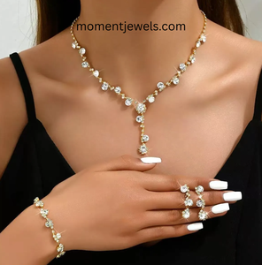 Ensemble de bijoux en strass de cristal, collier, boucles d'oreilles, bracelet, alliage plaqué argent, cadeau de mariage pour femmes - Product Image 2