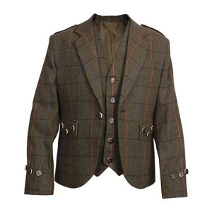 Veste traditionnelle écossaise pour homme en tweed marron à motif Argyle, veste de kilt écossais pour mariage 2026 - Product Image 1