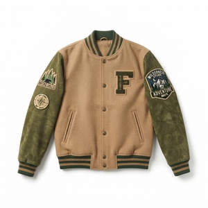 Mixed Media Varsity <b>Jacket</b> Custom Bomber Style Original Wool Body PU Sleeves Ribbed Trim Snap Button Streetwear Outerwear <b>Jacket</b> - Product Image 1