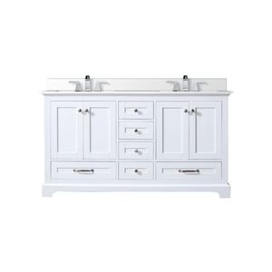 Mobile bagno doppio bianco da 60 pollici L X 22 Pollici Set Rubinetto Bianco con Top in Quarzo per Mobili Bagno - Product Image 1