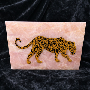 Luxury Pink Onyx Stone <b>Coffee</b> <b>Table</b> with Leopard Inlay Natural Stone Decorative <b>Table</b> Handmade Onyx Furniture Custom Size - Product Image 1