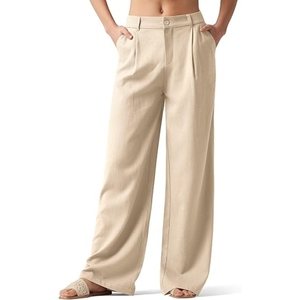 Women's <b>Linen</b> Pants <b>Wide</b> <b>Leg</b> Work Dress Pants Casual Slacks Business Pants with Pockets - Product Image 1