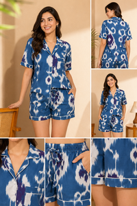 Floral Hand Block Print Short Night Suit Women Cotton Short Sleeve Shirt Shorts Set Casual Handmade Masterpiece Sleepwear Set - Product Image 5