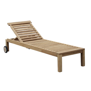Chaise longue en teck d'extérieur, chaise longue en bois, chaise longue de piscine, chaise longue de plage, chaise longue de patio avec roulettes - Product Image 1