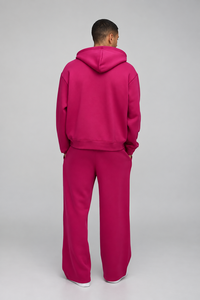 Ensemble de survêtement rose à capuche pour homme, coupe ample, décontracté, avec sweat-shirt et pantalon, poches latérales, en coton respirant, idéal pour l'automne - Product Image 3