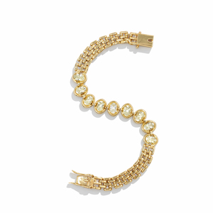Bracelet de luxe certifié en argent sterling 925 plaqué or et rhodium, avec pierre ovale en aquamarine jaune et chaîne maille à neuf pierres - Product Image 6