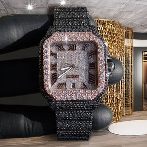 Iced Out Black Diamond <b>Watch</b> with Rose Gold Bezel Square Automatic <b>Mechanical</b> <b>Watch</b> Full Bling Hip Hop Jewelry for Men - Product Image 5