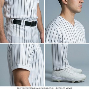 Wholesale Custom Men's Blank Pinstripe Baseball Uniform Set Button-<b>Down</b> Jersey and <b>Pants</b> Teamwear - Product Image 4