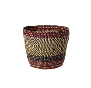 Panier à linge décoratif en jonc de mer tressé avec accent diamant bordeaux – Conteneur de rangement polyvalent pour organisateurs - Product Image 1