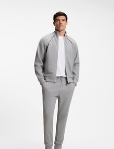 Ensemble de survêtement gris en coton pour homme, fermeture éclair intégrale, col montant, couleur unie, poches latérales, coupe classique, idéal pour l'automne - Product Image 1
