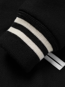 <b>Men's</b> Black Varsity <b>Jacket</b> With <b>White</b> Stripes Stand Collar Button Closure Preppy Style Regular Fit Autumn Wear - Product Image 6