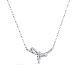 10K 14K 18K White Gold Bow Ribbon <b>Necklace</b> Featuring a Delicate Knotted Tie Design with Shimmering Lab Grown Diamond <b>Necklace</b> - Product Image 1