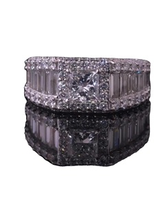 Men's Princess Cut Diamond <b>Ring</b>, Baguette Halo Statement Band, 14k White Gold Luxury Wedding Band, Hip Hop <b>Iced</b> Out Gifts <b>Ring</b> - Product Image 1
