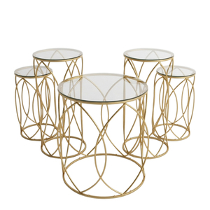 Modern Luxury <b>Gold</b> Metal Wire Frame Nested <b>Coffee</b> <b>Table</b> Set of 5 Round <b>Glass</b> Top Accent Side <b>Tables</b> Living Room Furniture - Product Image 1