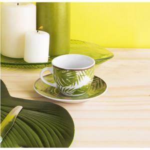 Set Tazza e Piattino da Caffè Excelsa in Porcellana con Motivo Fogliame, 7 Cl, Multicolore - Product Image 3