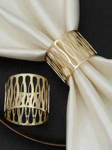 Anillos de servilleta ovalados de metal dorado moderno, decoración de mesa con acabado pulido, decoración de mesa duradera y ecológica. - Product Image 4