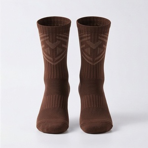 Brown Crew <b>Socks</b> Geometric Pattern Breathable Polyester Spandex <b>Running</b> Athletic <b>Socks</b> for Adults Autumn Season - Product Image 1